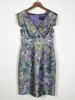 Theia Silk Monet Midi Dress Tweed Fringe Cocktail Wedding Guest Garden Party 10